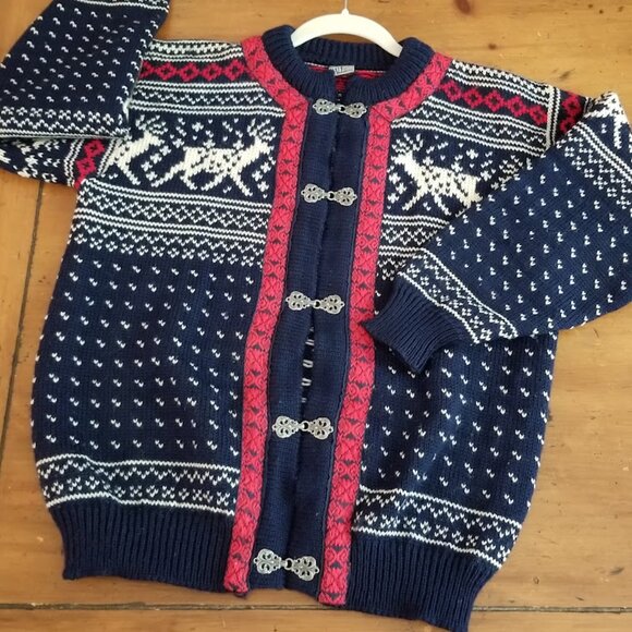 Dale Norway Blue Fair Isle Reindeer Chunky Wool Cardigan Sweater sz S 40 Unisex - Picture 1 of 15